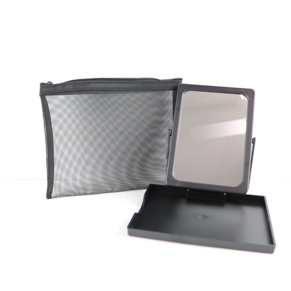 Mary Kay Portable Black Makeup Mirror with Tray & Travel Zip Mesh Bag